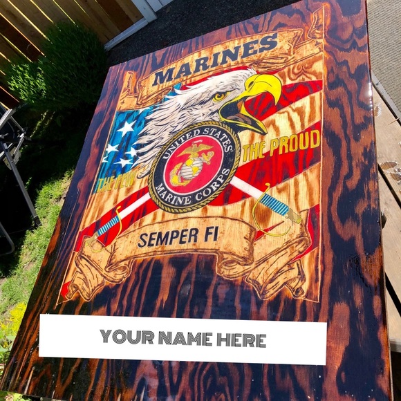 MARINESrustic wood burn art decor